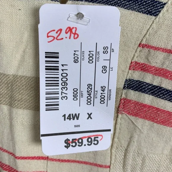 CJ Banks Striped V Neck Tunic Dress Coverup Women 14W Linen Blend Beachy Coastal - Picture 5 of 13